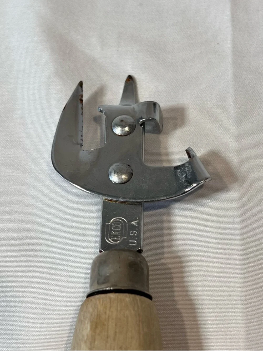 Vintage EKCO USA Wood Handle Can Opener Bottle Opener Church Key Kitchen Tool